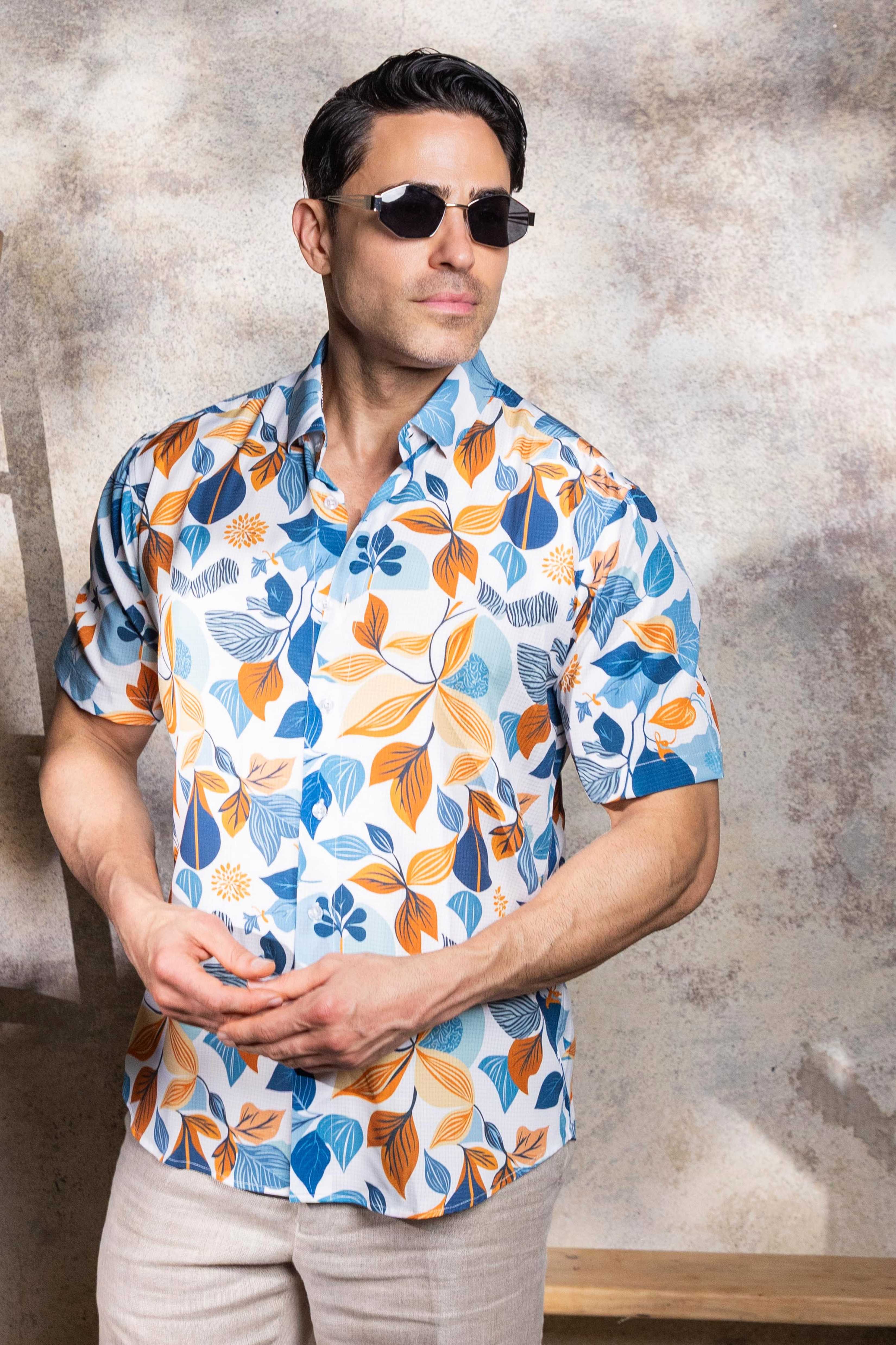 Men’s Brick-Blue 4-Way Stretch Short Sleeve Shirt