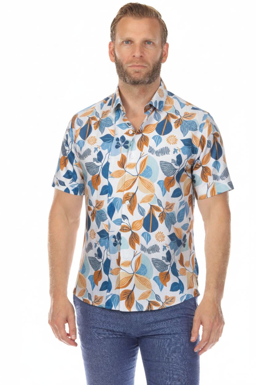 Men’s Brick-Blue 4-Way Stretch Short Sleeve Shirt