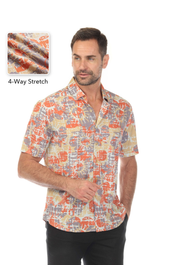 Camisa Terracota y Gris Elástica en 4 Direcciones Manga Corta