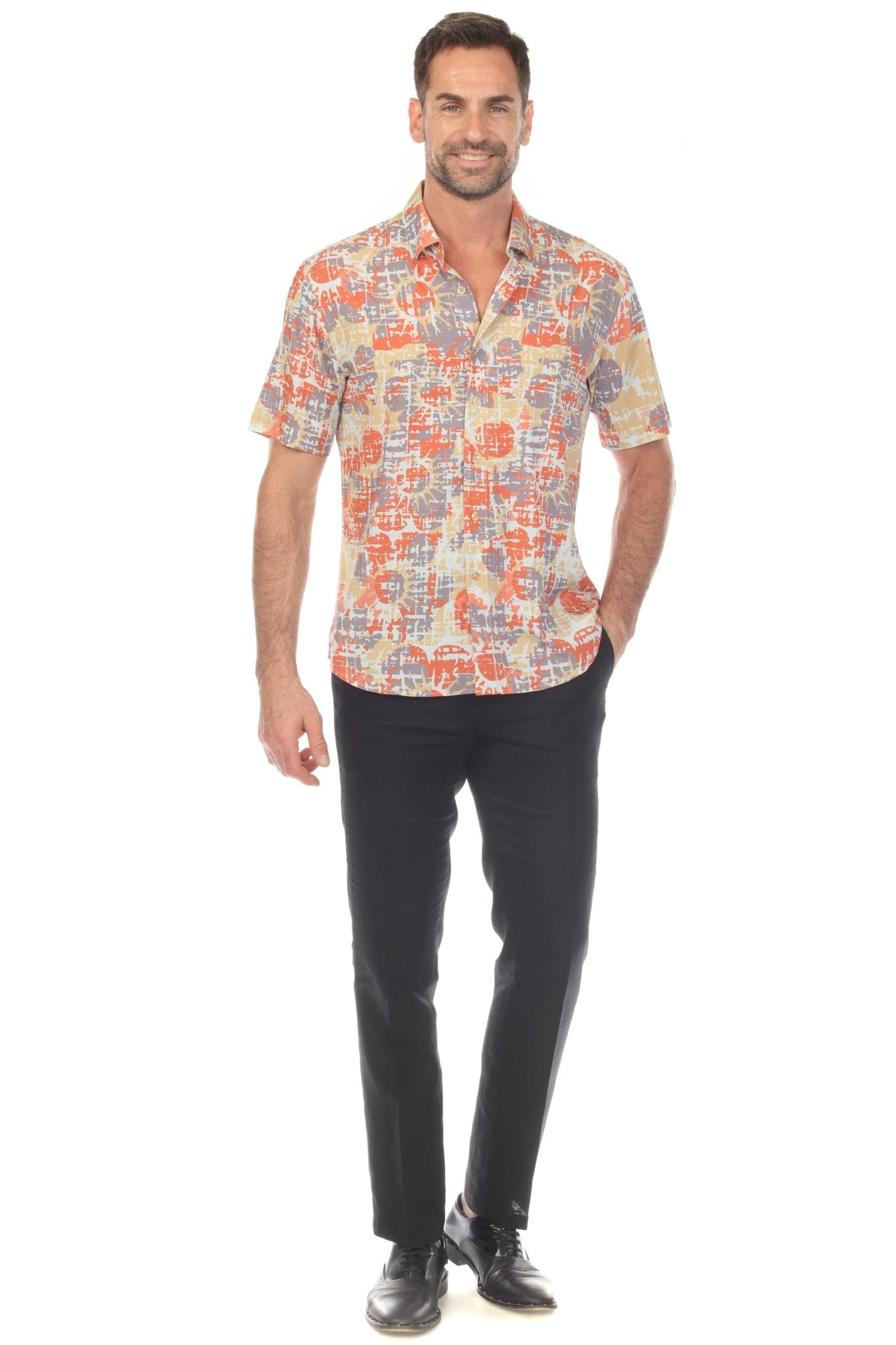 Camisa elástica con estampado elegante de manga corta para hombre