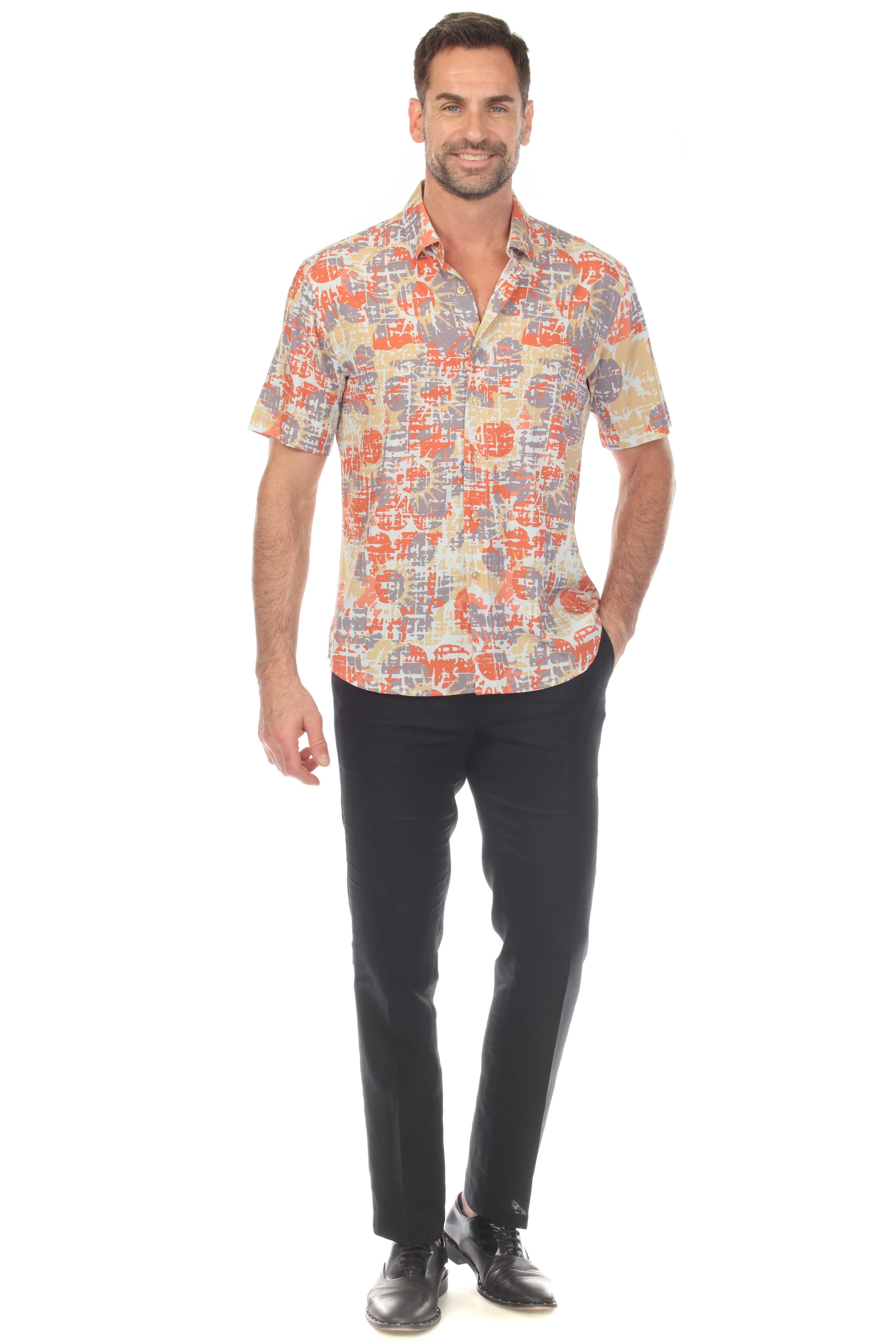 Men’s Rust-Grey 4-Way Stretch Short Sleeve Shirt