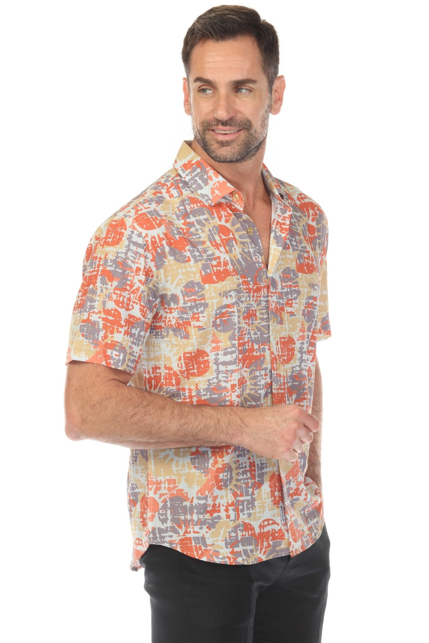 Camisa elástica con estampado elegante de manga corta para hombre