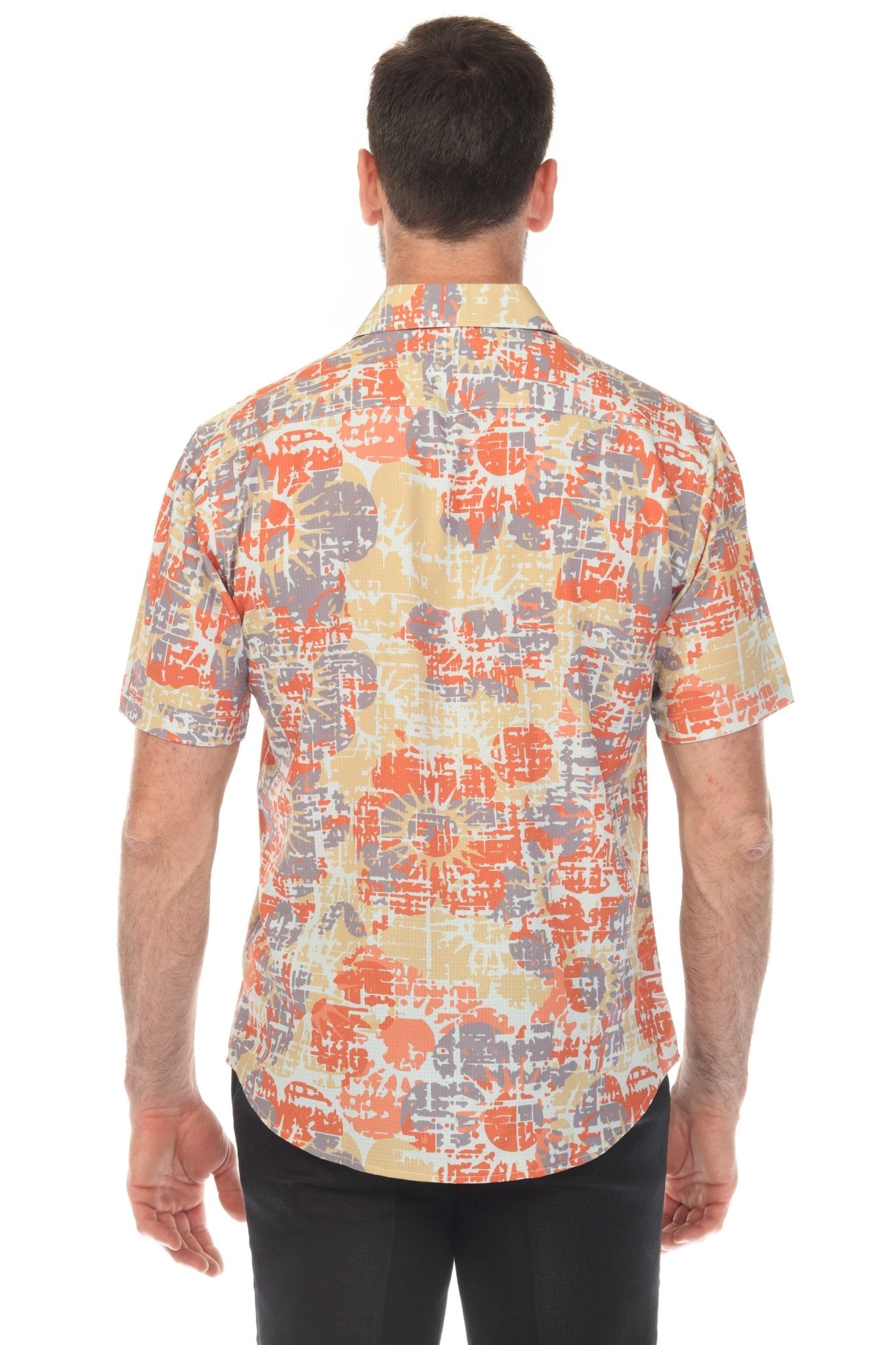 Camisa elástica con estampado elegante de manga corta para hombre