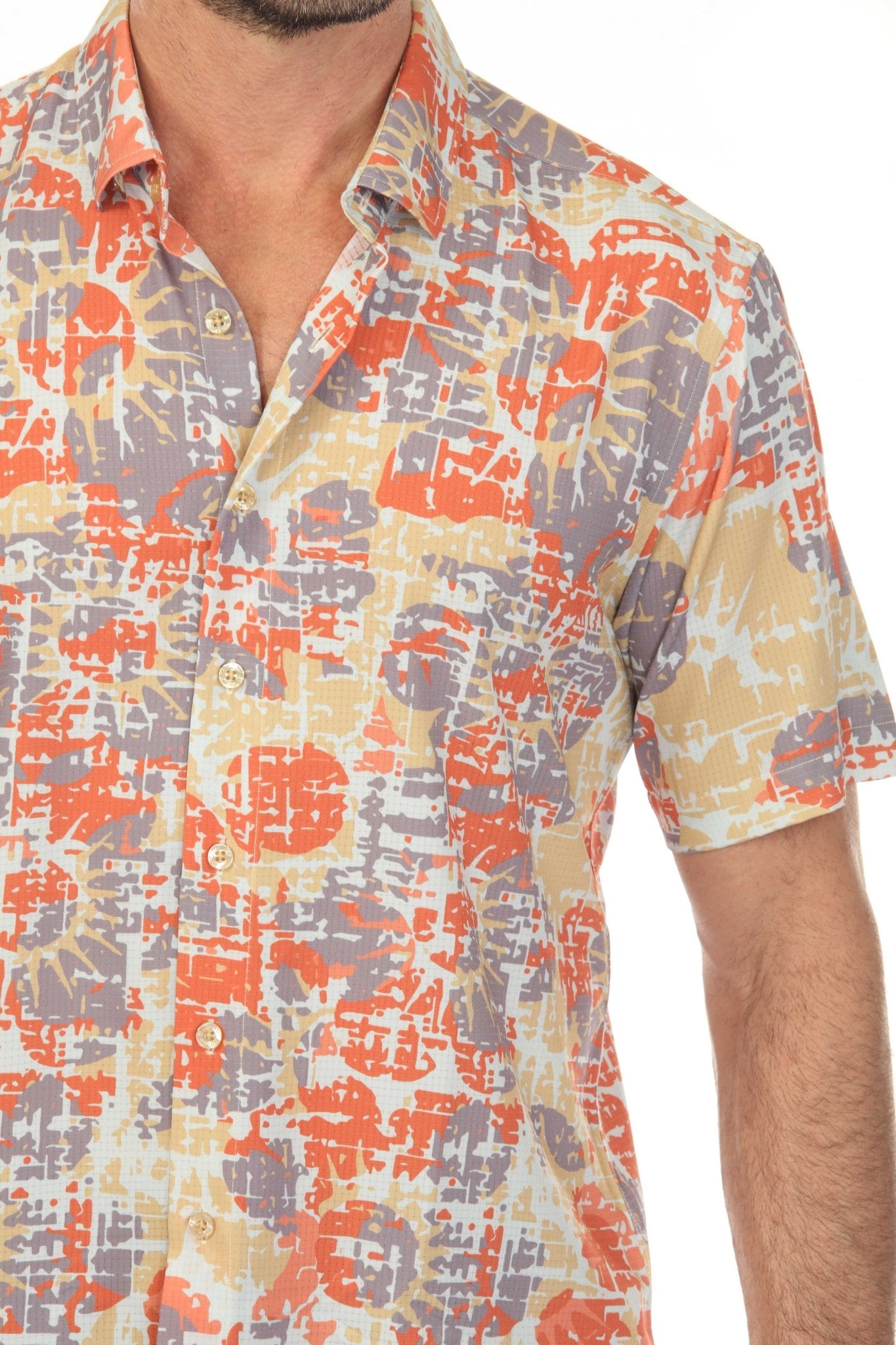 Camisa elástica con estampado elegante de manga corta para hombre