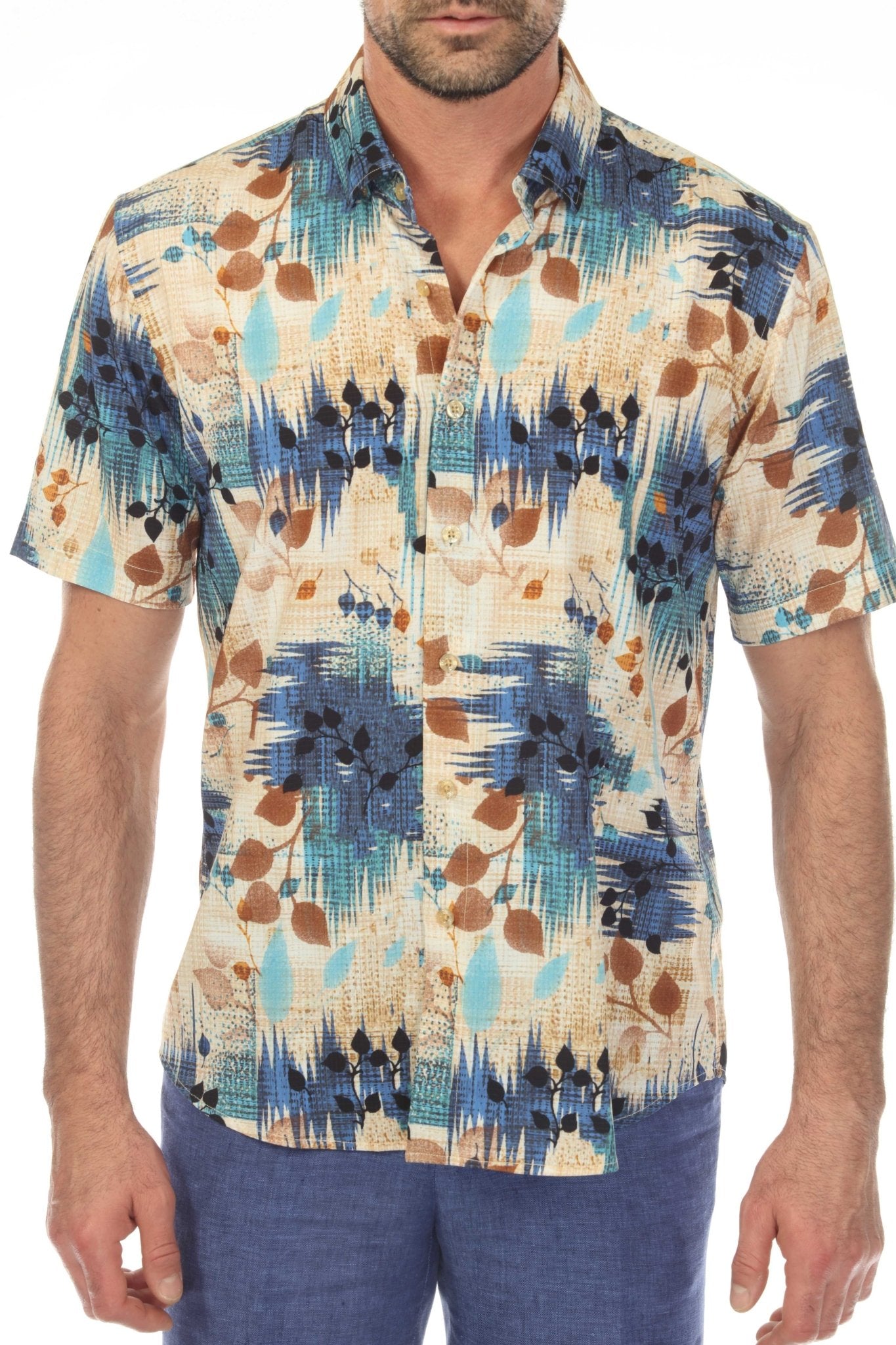 Camisa elástica con estampado elegante de manga corta para hombre