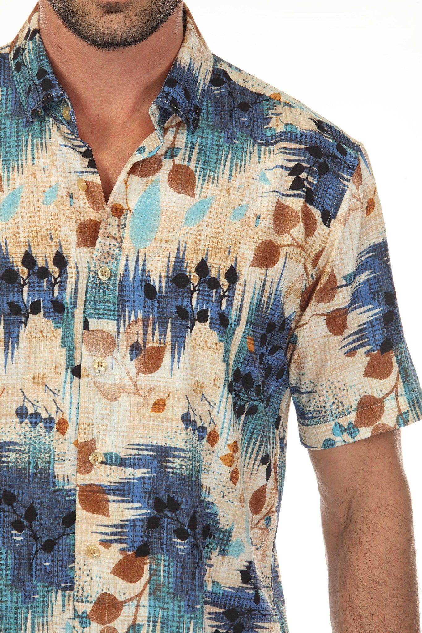 Camisa elástica con estampado elegante de manga corta para hombre