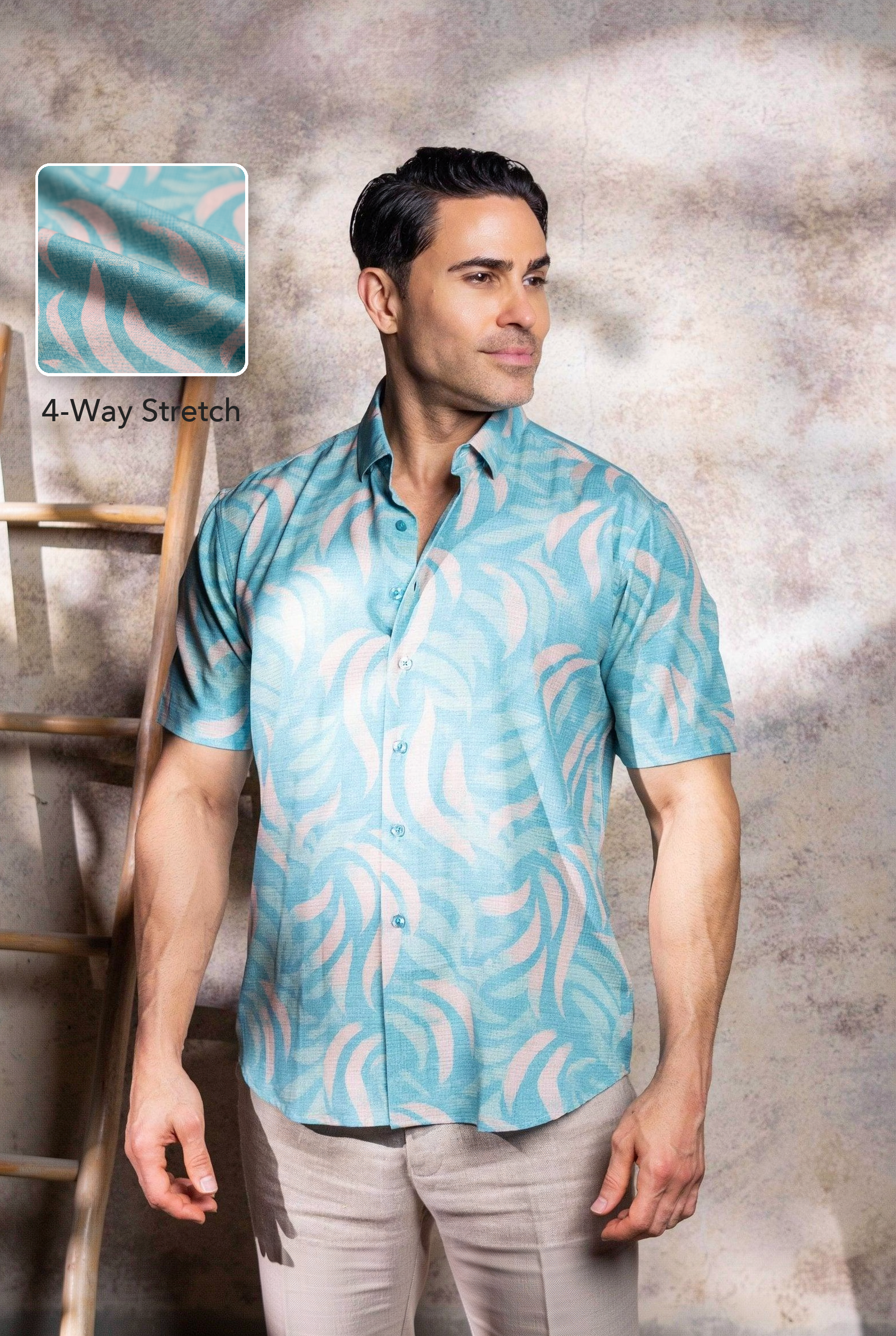 Camisa Aguamarina Elástica en 4 Direcciones Manga Corta