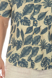 Men’s Beige Navy 4-Way Stretch Short Sleeve Shirt