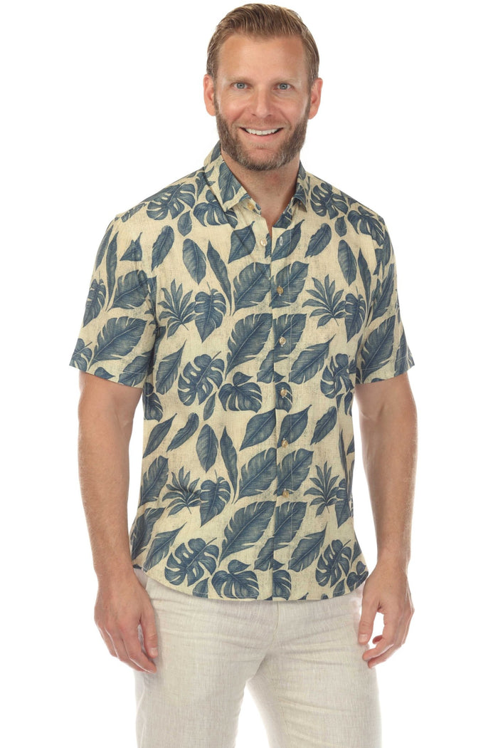 Beige Navy 4-Way Stretch Short Sleeve Shirt