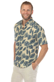 Men’s Beige Navy 4-Way Stretch Short Sleeve Shirt