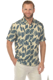 Men’s Beige Navy 4-Way Stretch Short Sleeve Shirt