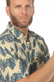 Men’s Beige Navy 4-Way Stretch Short Sleeve Shirt