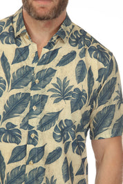 Men’s Beige Navy 4-Way Stretch Short Sleeve Shirt