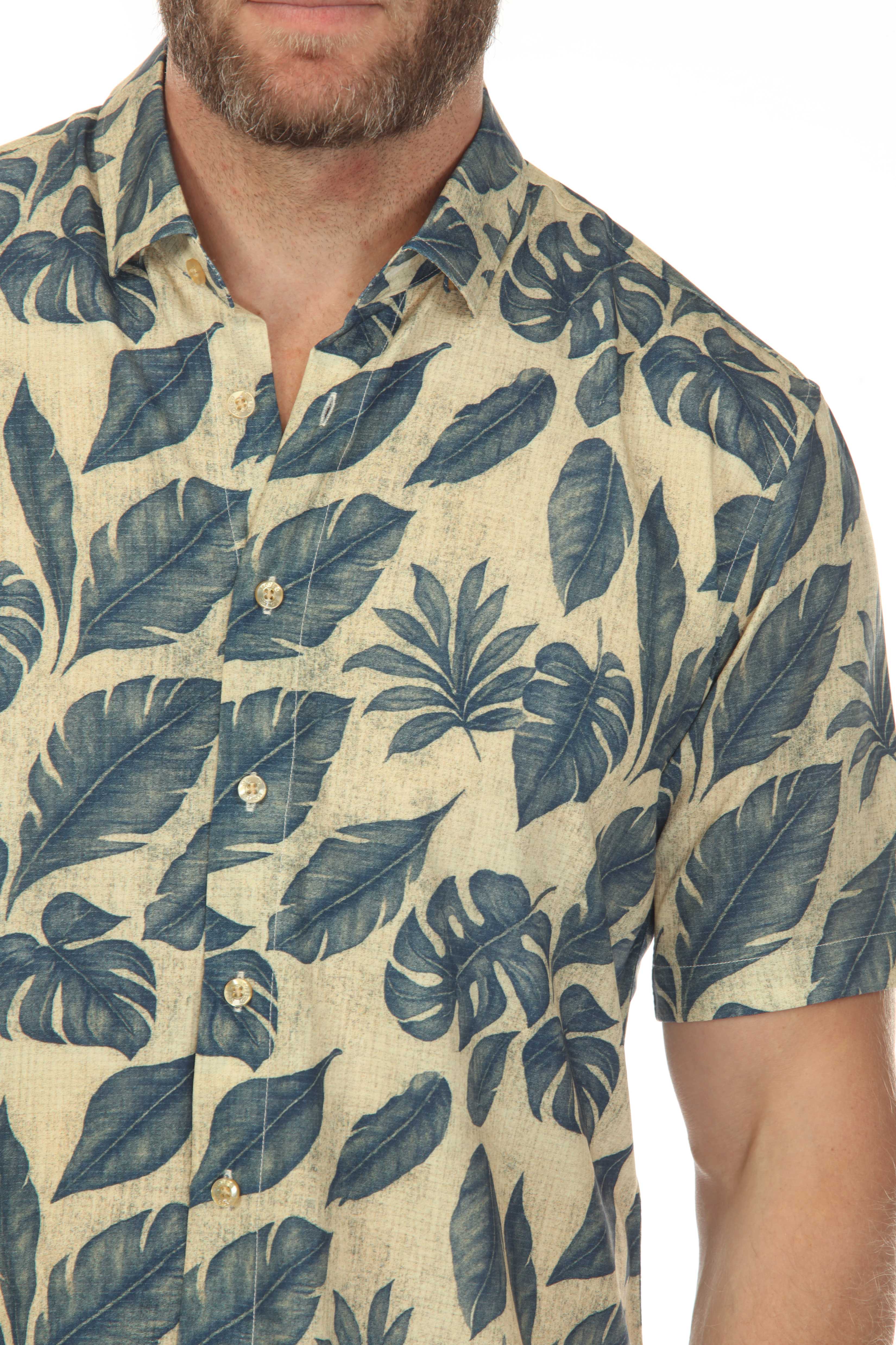 Men’s Beige Navy 4-Way Stretch Short Sleeve Shirt