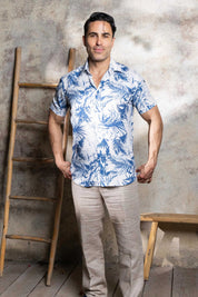 Men’s White-Navy 4-Way Stretch Short Sleeve Shirt