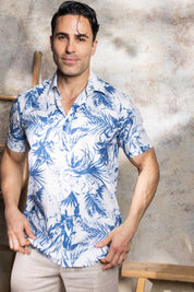 Men’s White-Navy 4-Way Stretch Short Sleeve Shirt