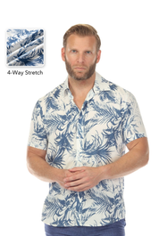 Camisa Blanco y Azul Marino Elástica en 4 Direcciones Manga Corta