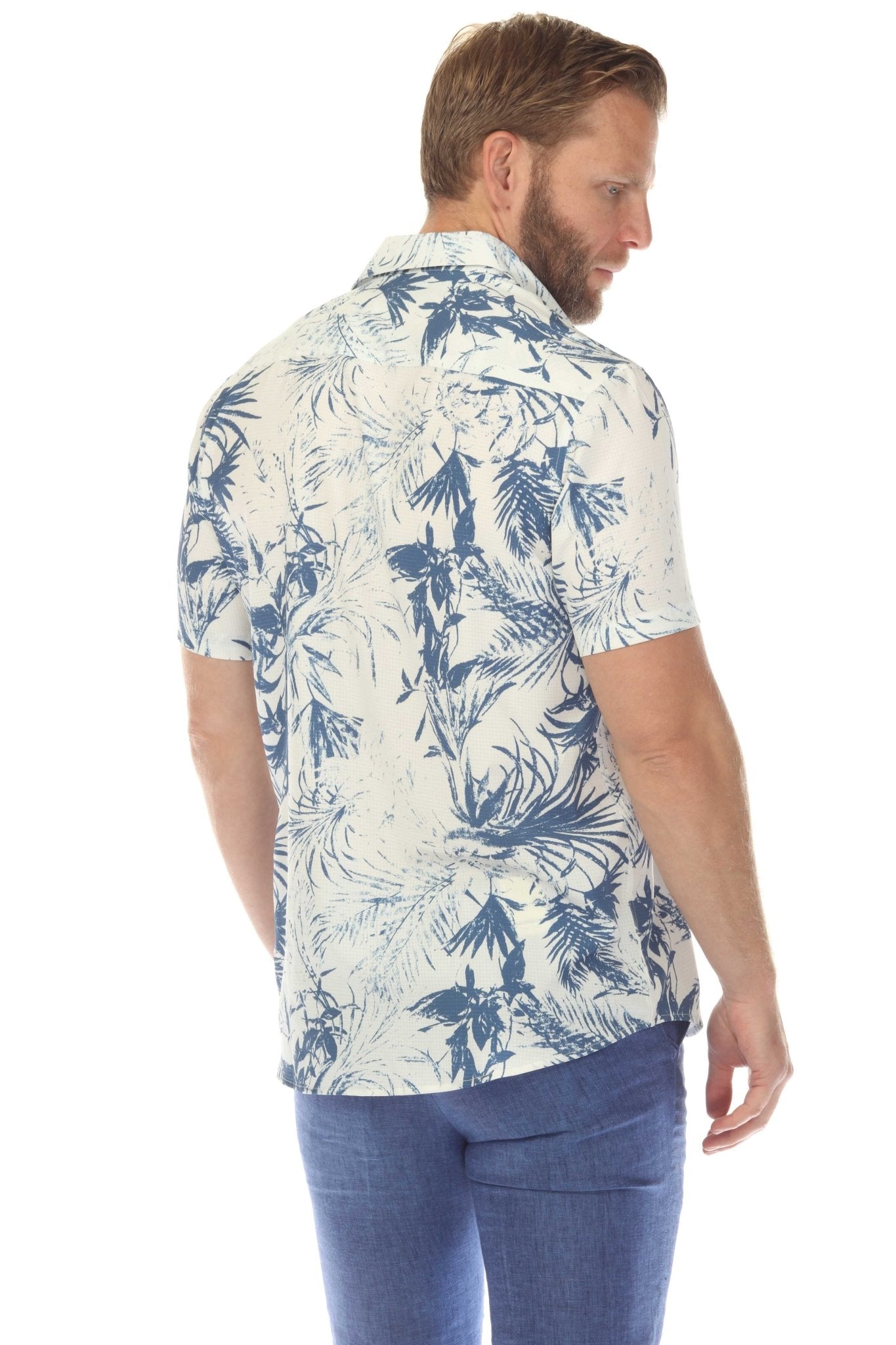 Camisa elástica con estampado elegante de manga corta para hombre
