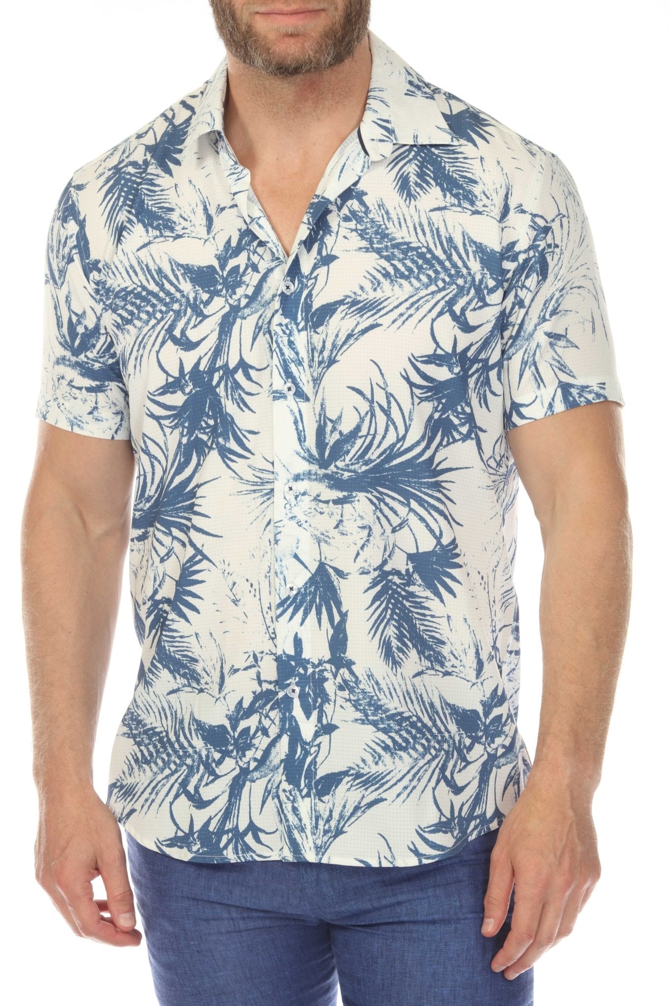 Camisa elástica con estampado elegante de manga corta para hombre