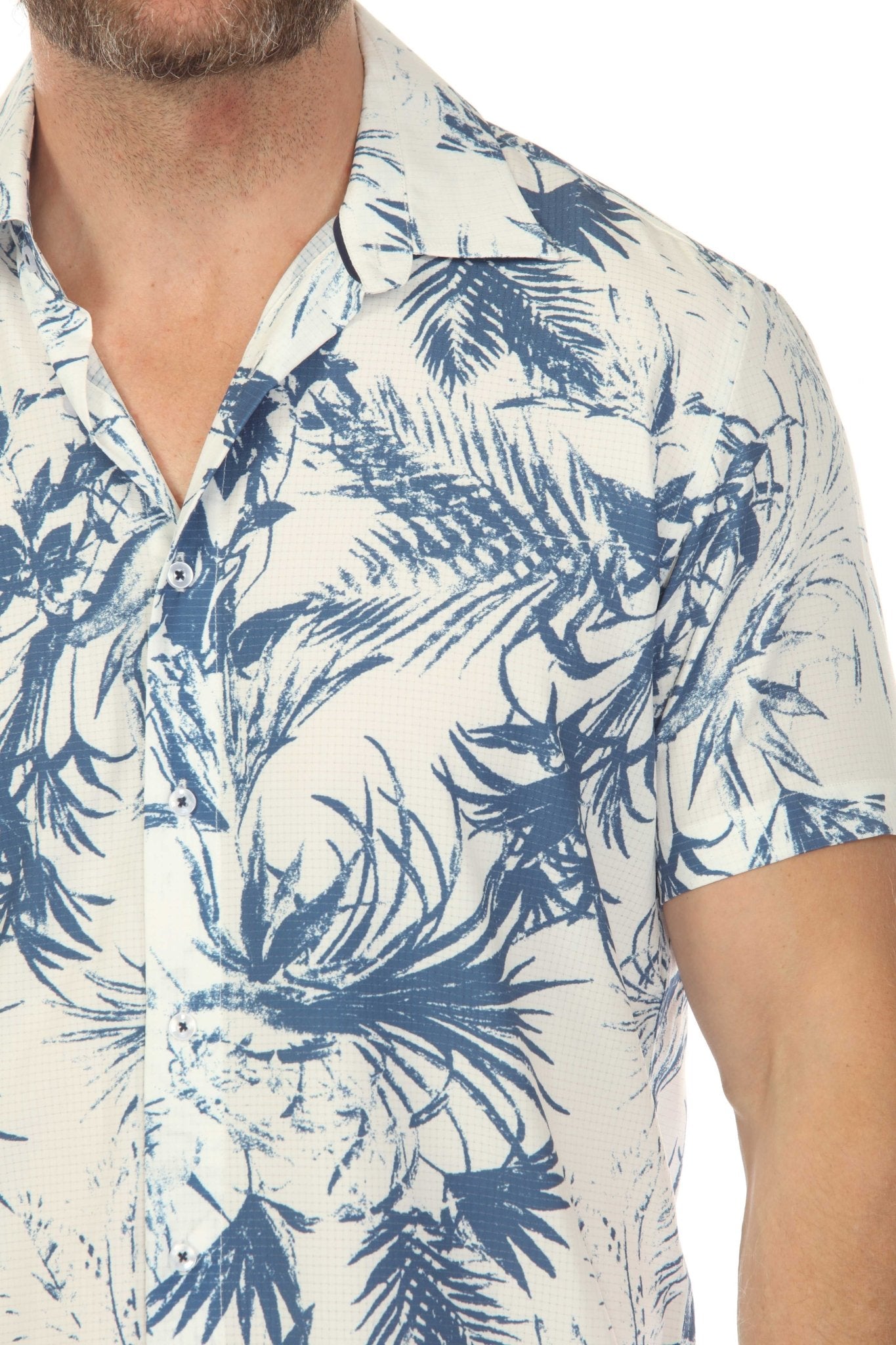 Camisa elástica con estampado elegante de manga corta para hombre