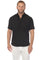 Front view of a man wearing a black Menâ€™s Classic 4-Way Stretch Short Sleeve Shirt with white pants.
