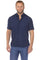 Front view of a man wearing a navy Menâ€™s Classic 4-Way Stretch Short Sleeve Shirt with partially unbuttoned collar.