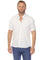 A man wears the white Menâ€™s Classic 4-Way Stretch Short Sleeve Shirt, buttoned at the top, with blue pants.
