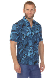 Men’s Blue Floral 4-Way Stretch Short Sleeve Shirt
