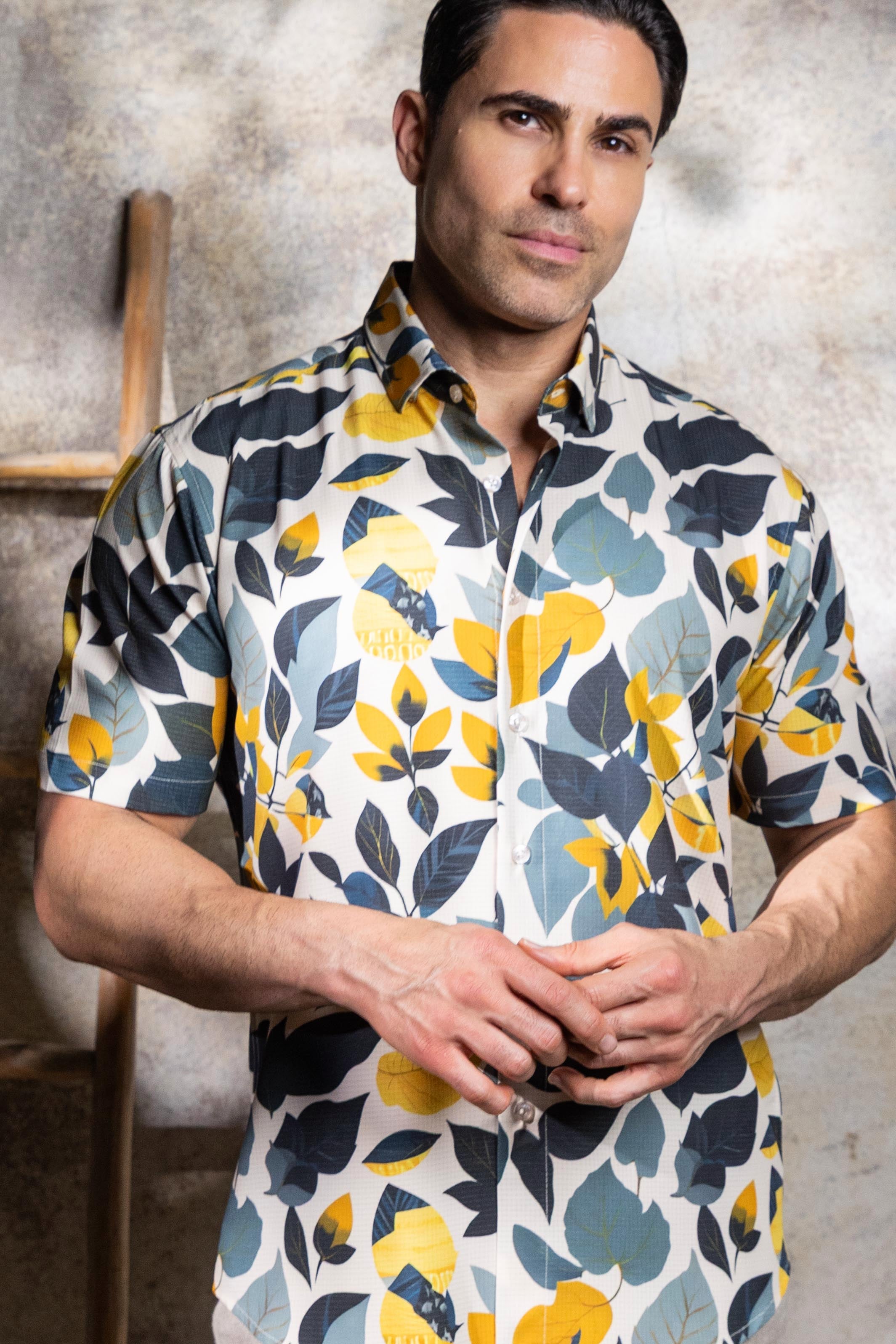 Men’s Blue & Gold 4-Way Stretch Short Sleeve Shirt