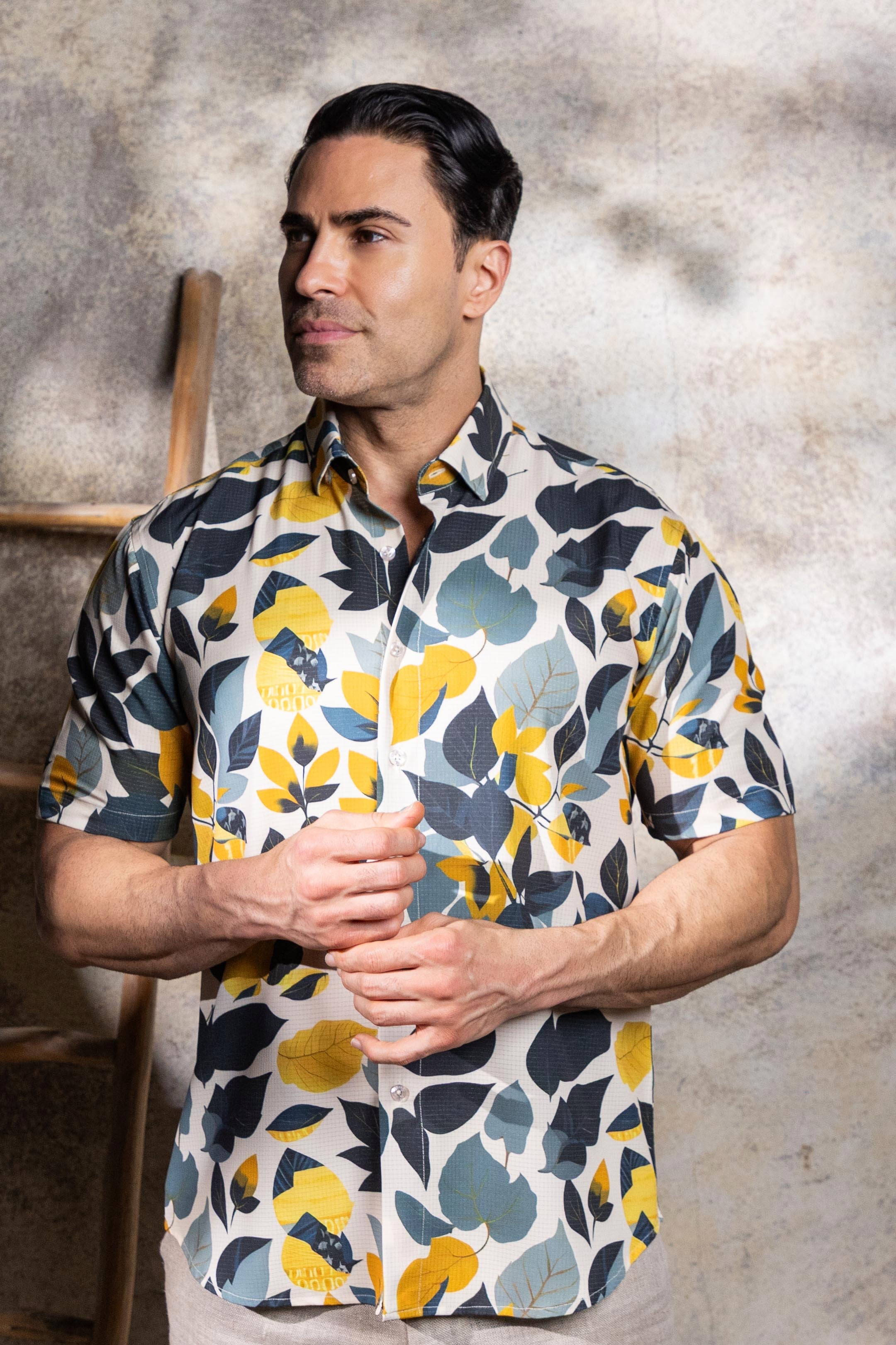 Men’s Blue & Gold 4-Way Stretch Short Sleeve Shirt