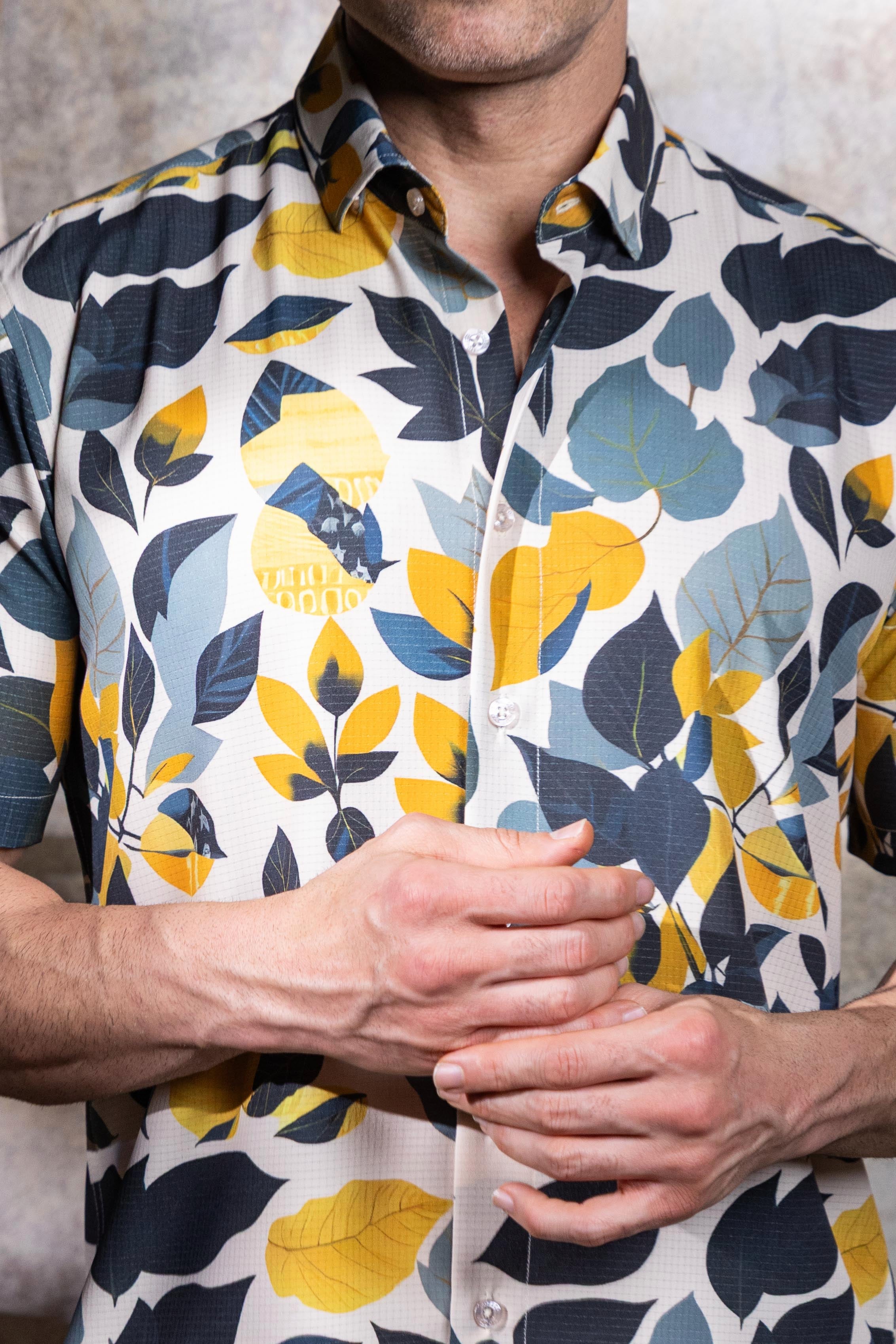 Men’s Blue & Gold 4-Way Stretch Short Sleeve Shirt