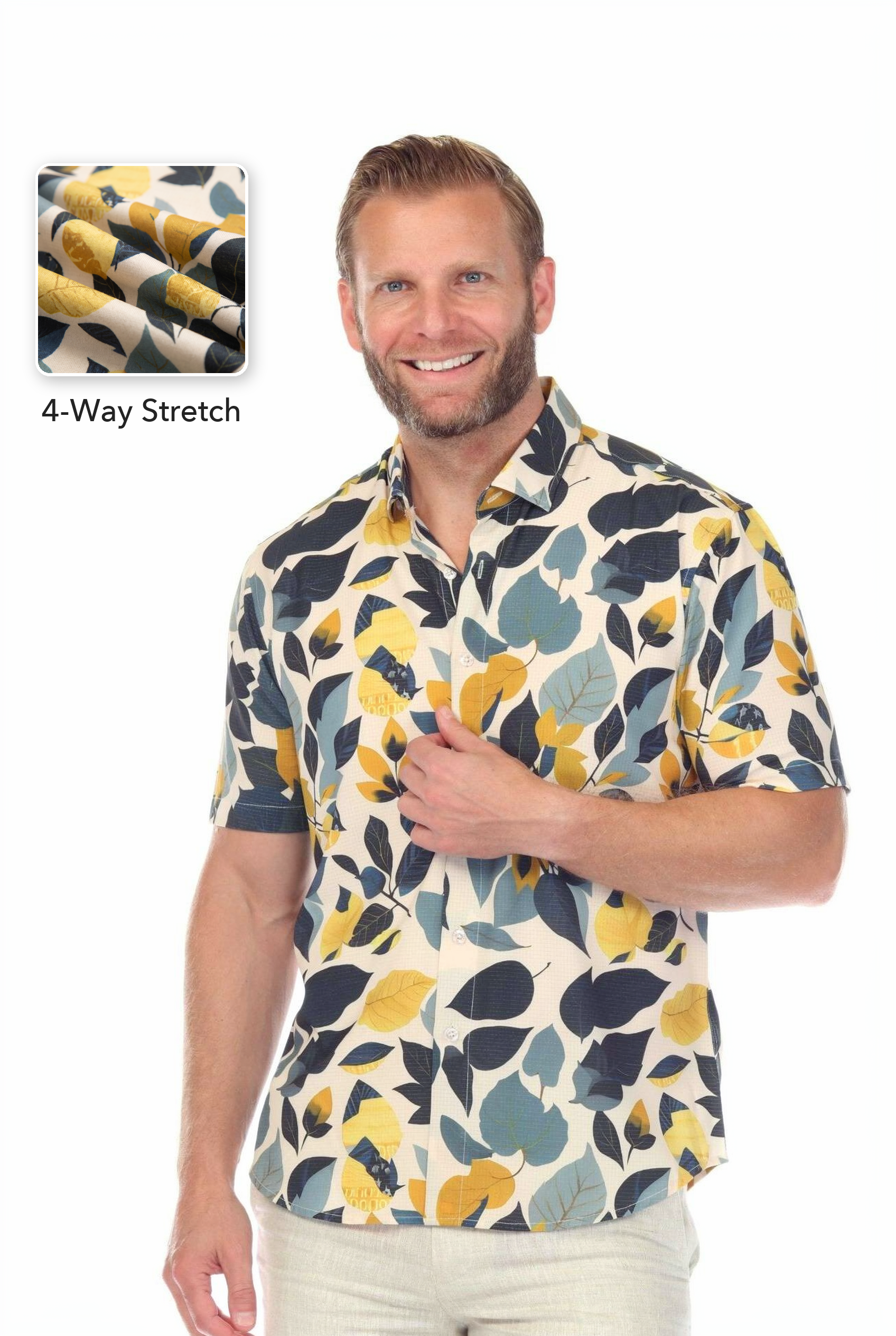 Camisa Azul y Dorado Elástica en 4 Direcciones Manga Corta