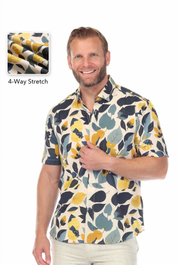 Camisa Azul y Dorado Elástica en 4 Direcciones Manga Corta