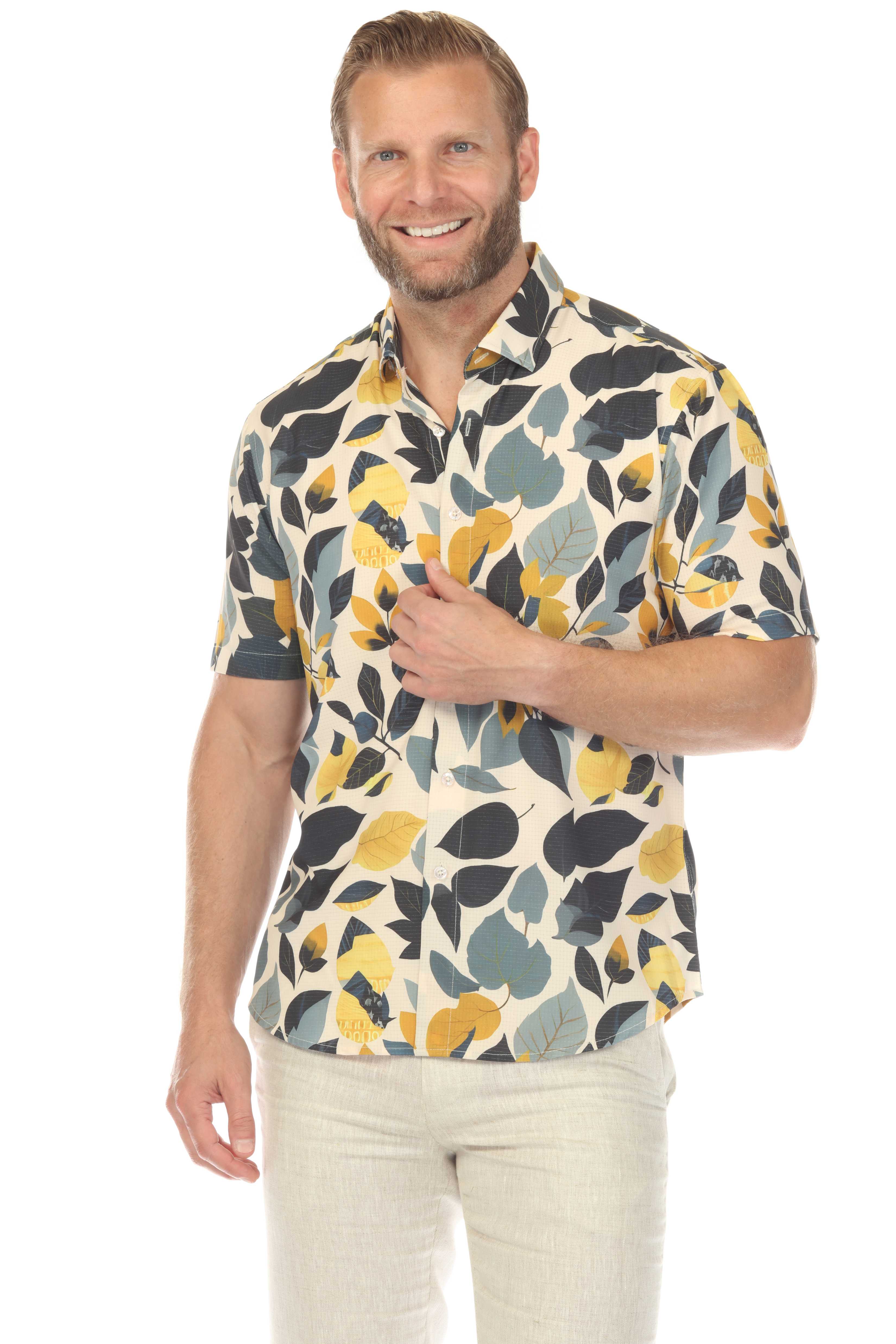 Men’s Blue & Gold 4-Way Stretch Short Sleeve Shirt