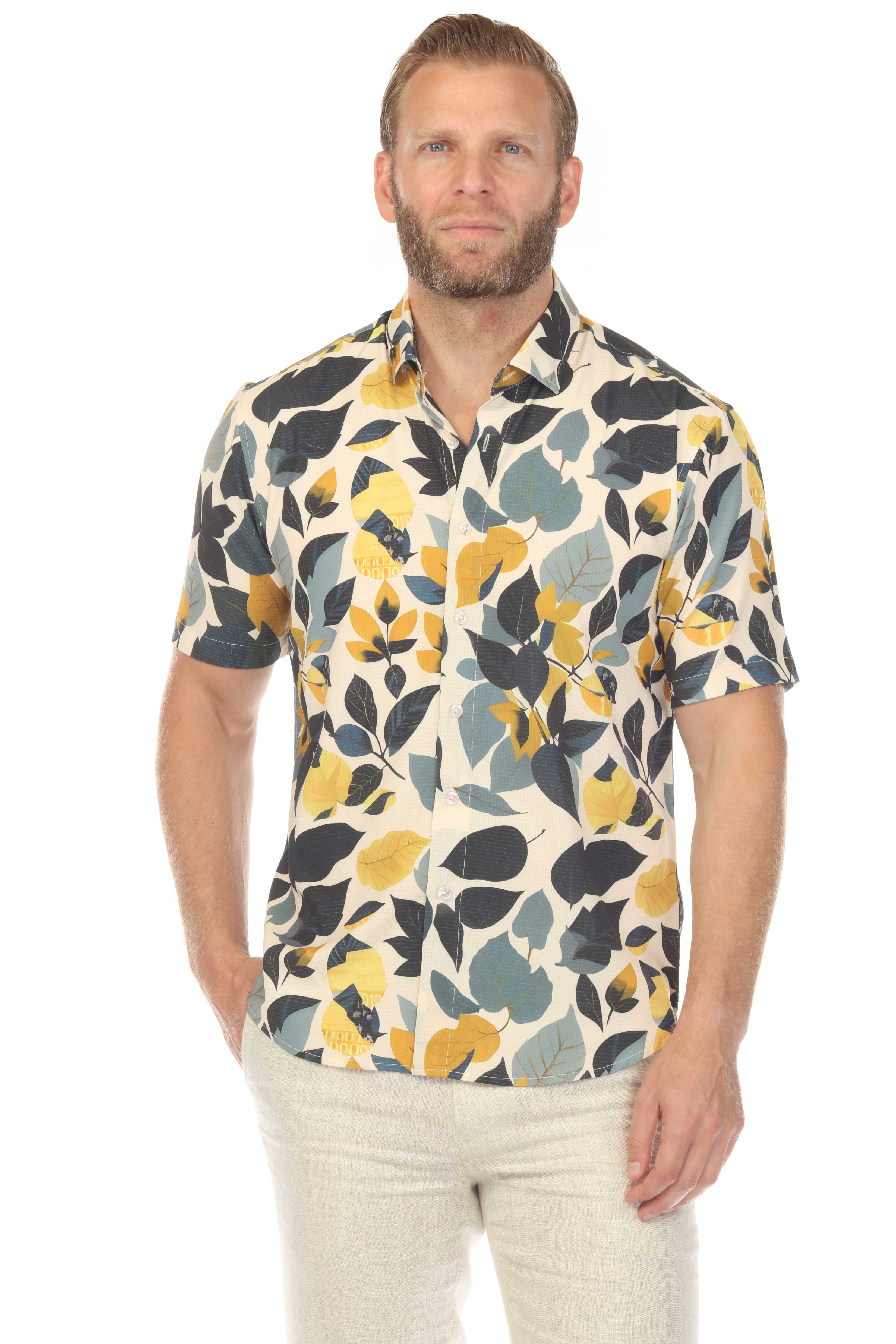 Men’s Blue & Gold 4-Way Stretch Short Sleeve Shirt