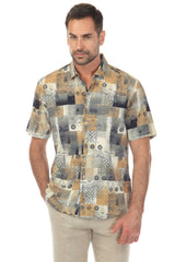 Camisa elástica con estampado elegante de manga corta para hombre