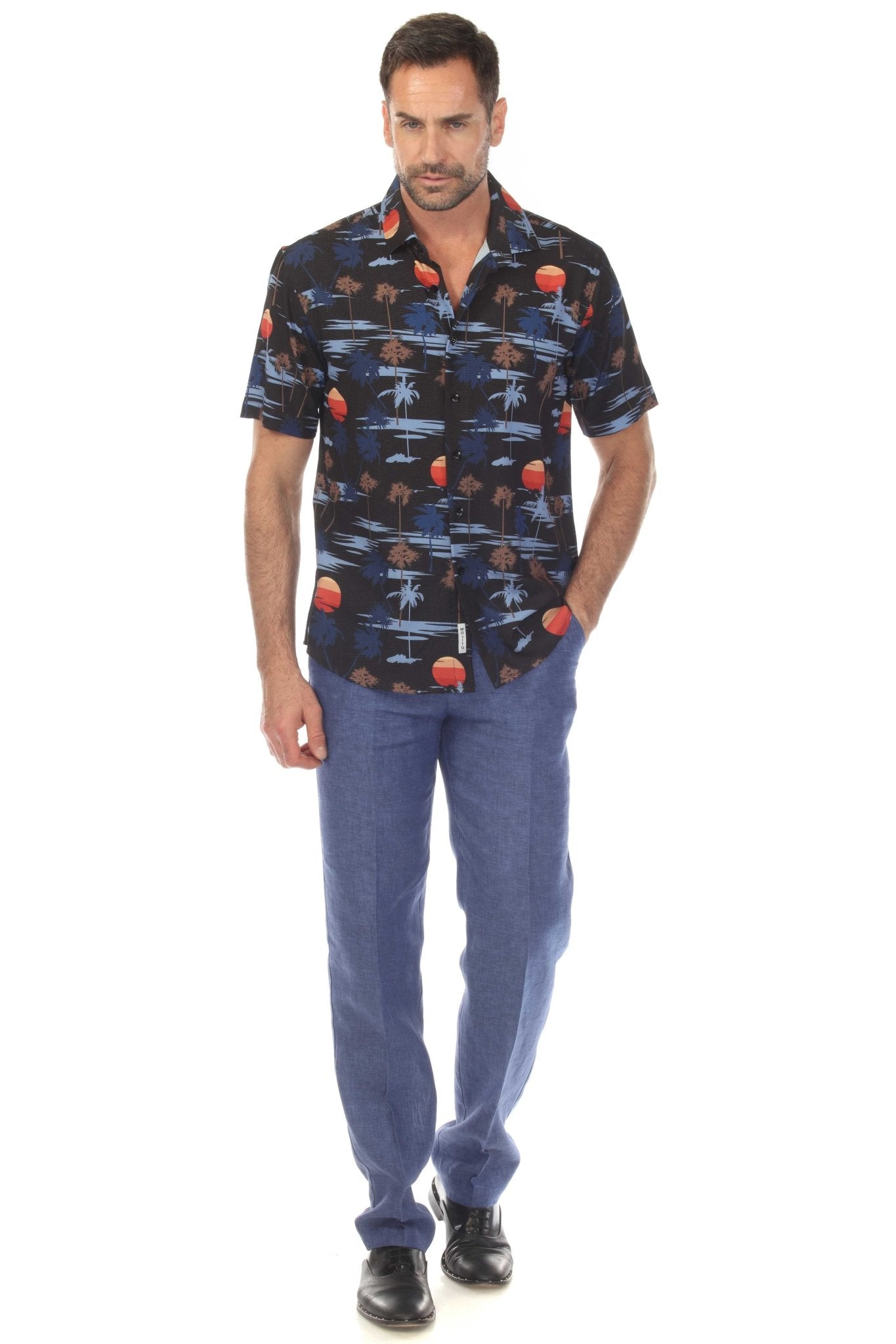 Camisa elástica con estampado elegante de manga corta para hombre