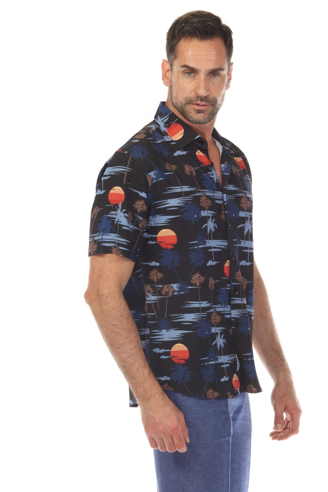 Camisa elástica con estampado elegante de manga corta para hombre