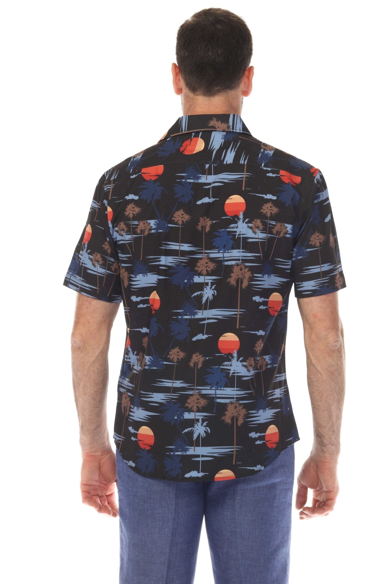 Camisa elástica con estampado elegante de manga corta para hombre