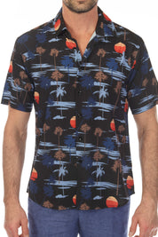 Men’s Palm Tree Print 4-Way Stretch Short Sleeve Shirt