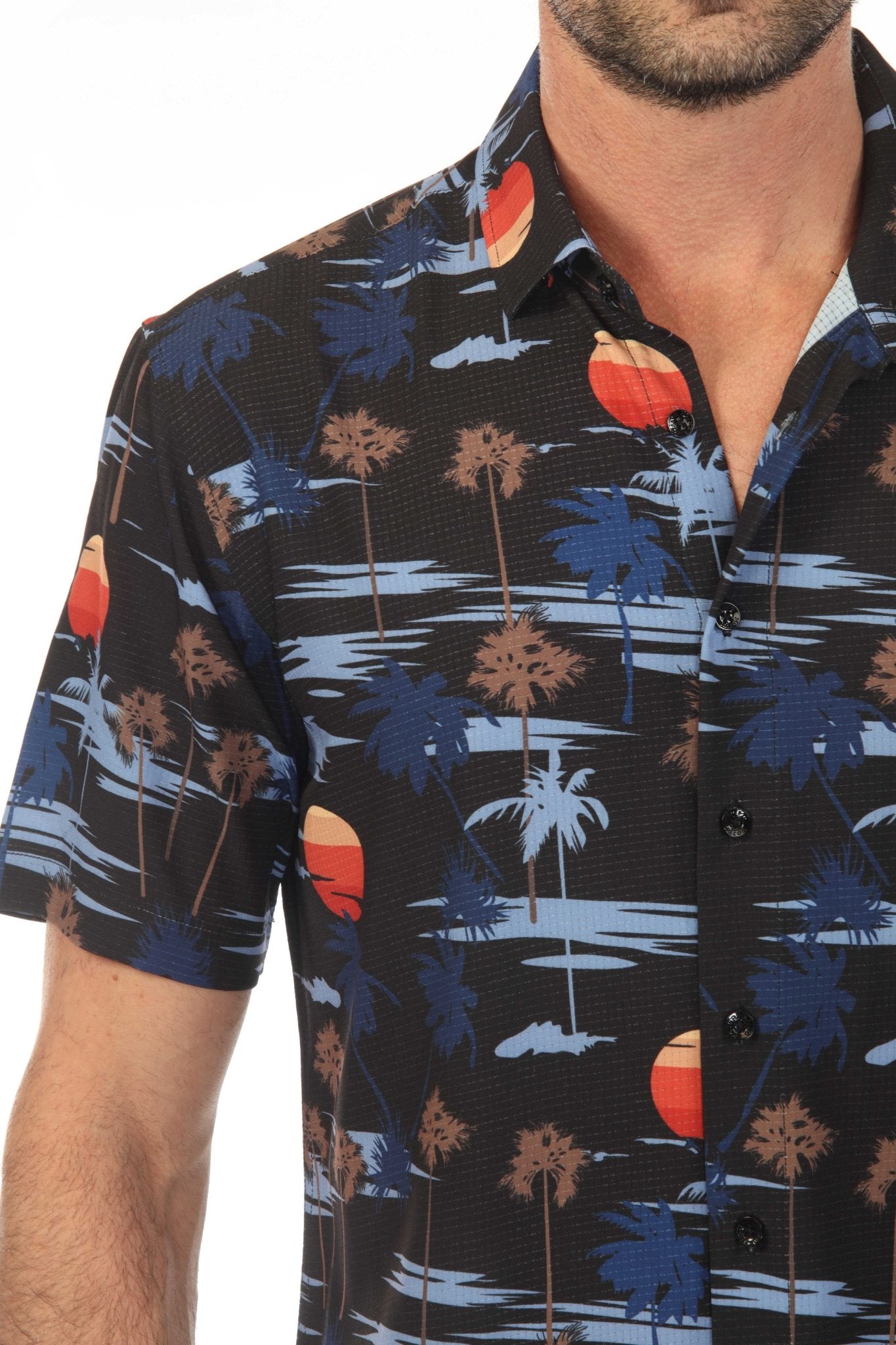 Camisa elástica con estampado elegante de manga corta para hombre