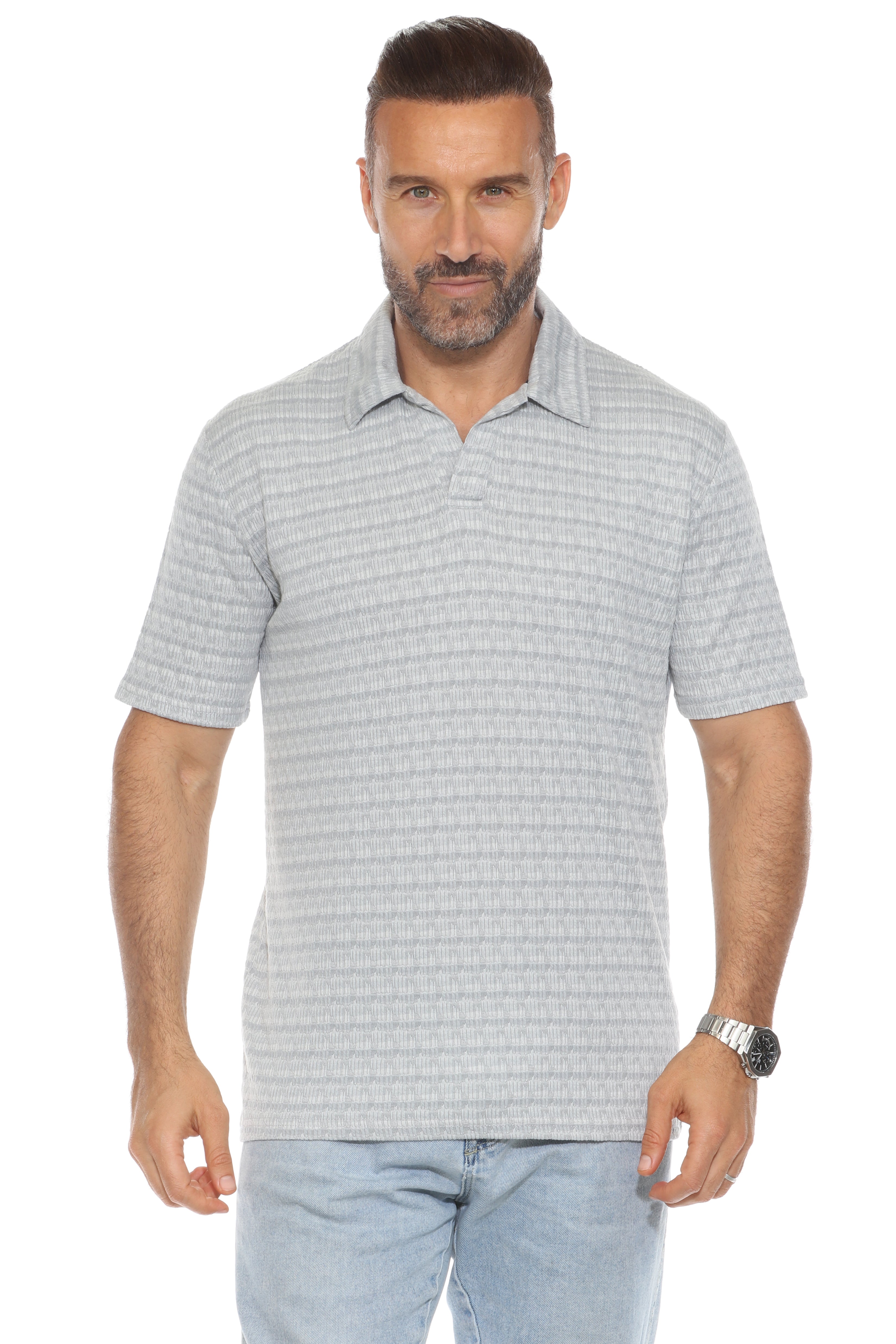 Polo informal con estampado de rayas texturizadas y elegante