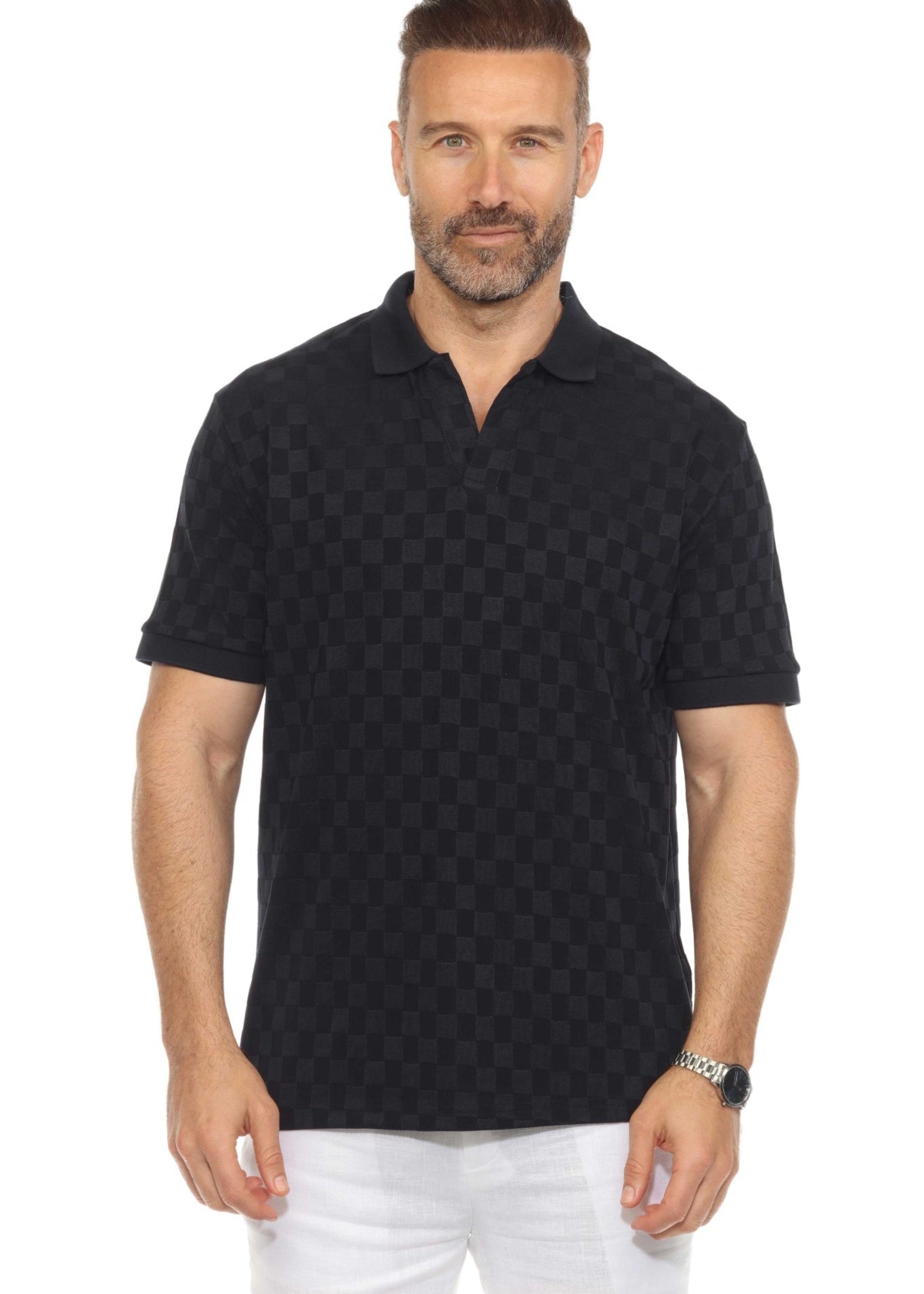 Men's Premium Stylish Knit Checkered Textured Polo Shirt