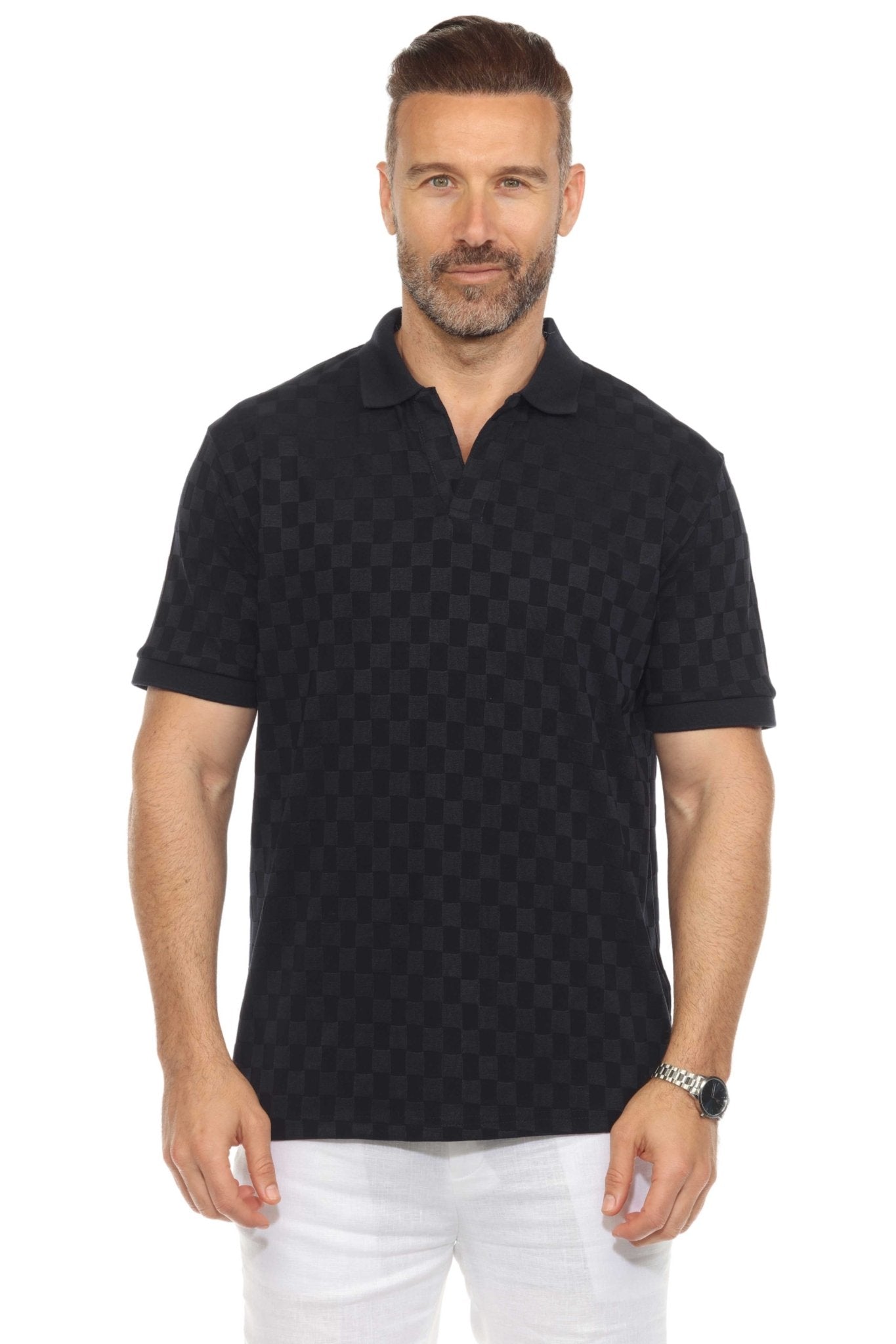 Men's Premium Stylish Knit Checkered Textured Polo Shirt