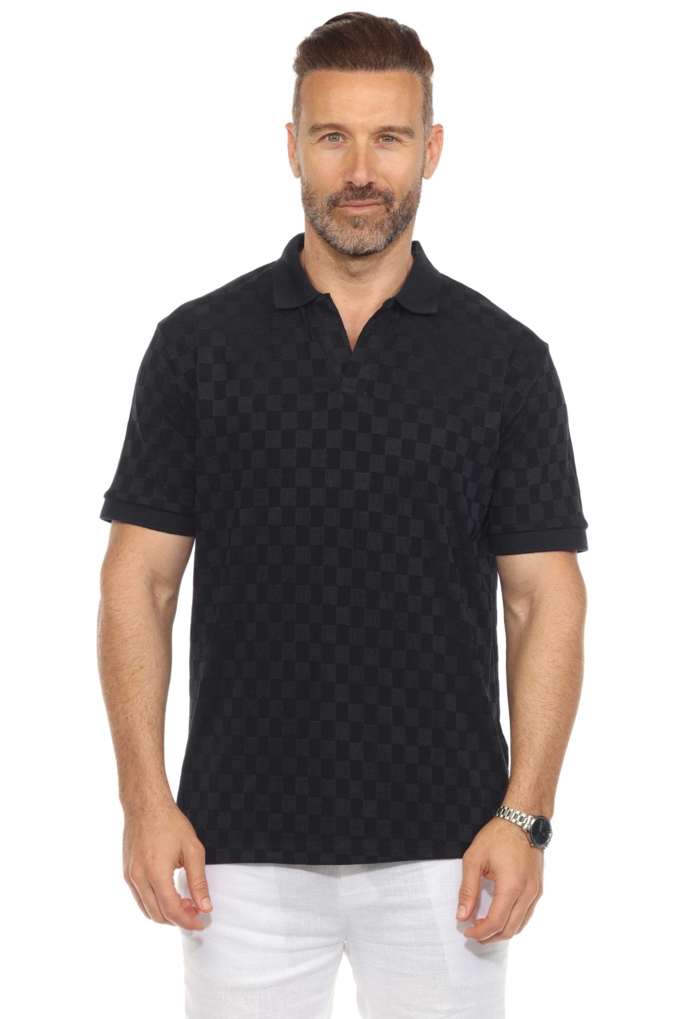 Men's Premium Stylish Knit Checkered Textured Polo Shirt
