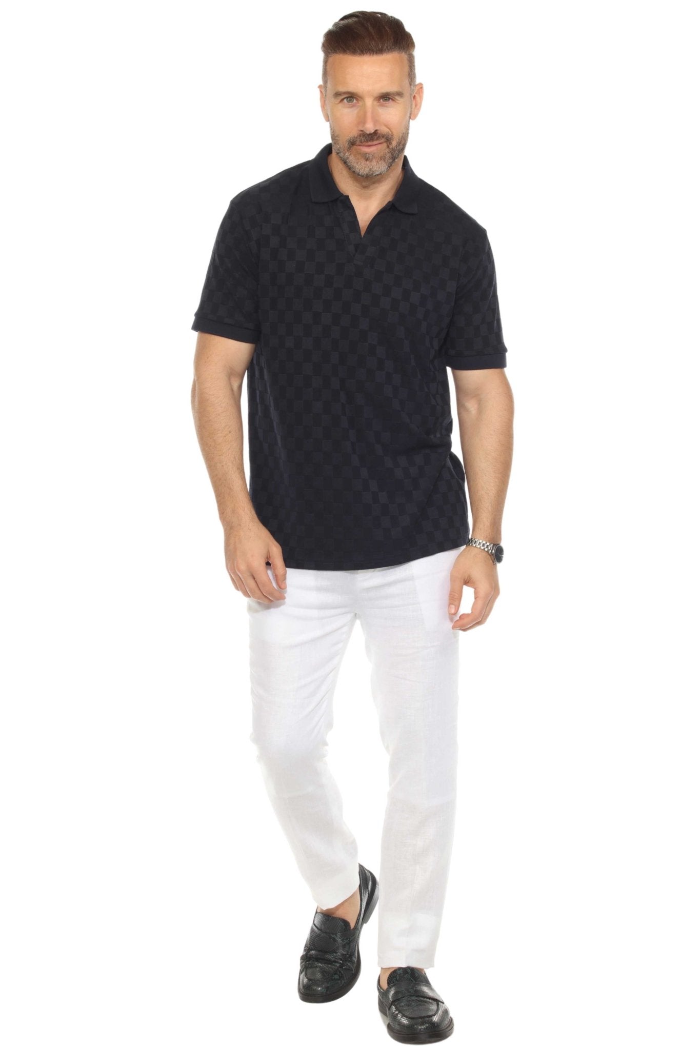Men's Premium Stylish Knit Checkered Textured Polo Shirt