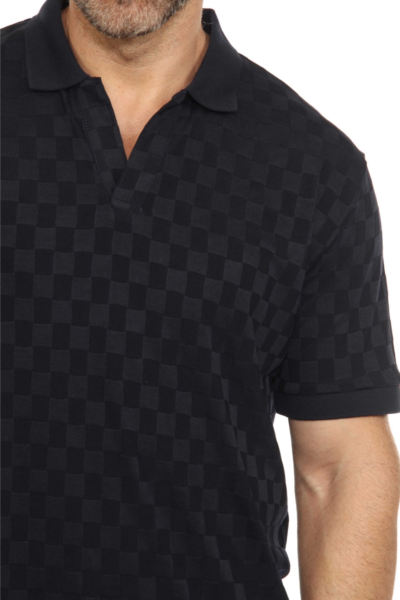 Men's Premium Stylish Knit Checkered Textured Polo Shirt