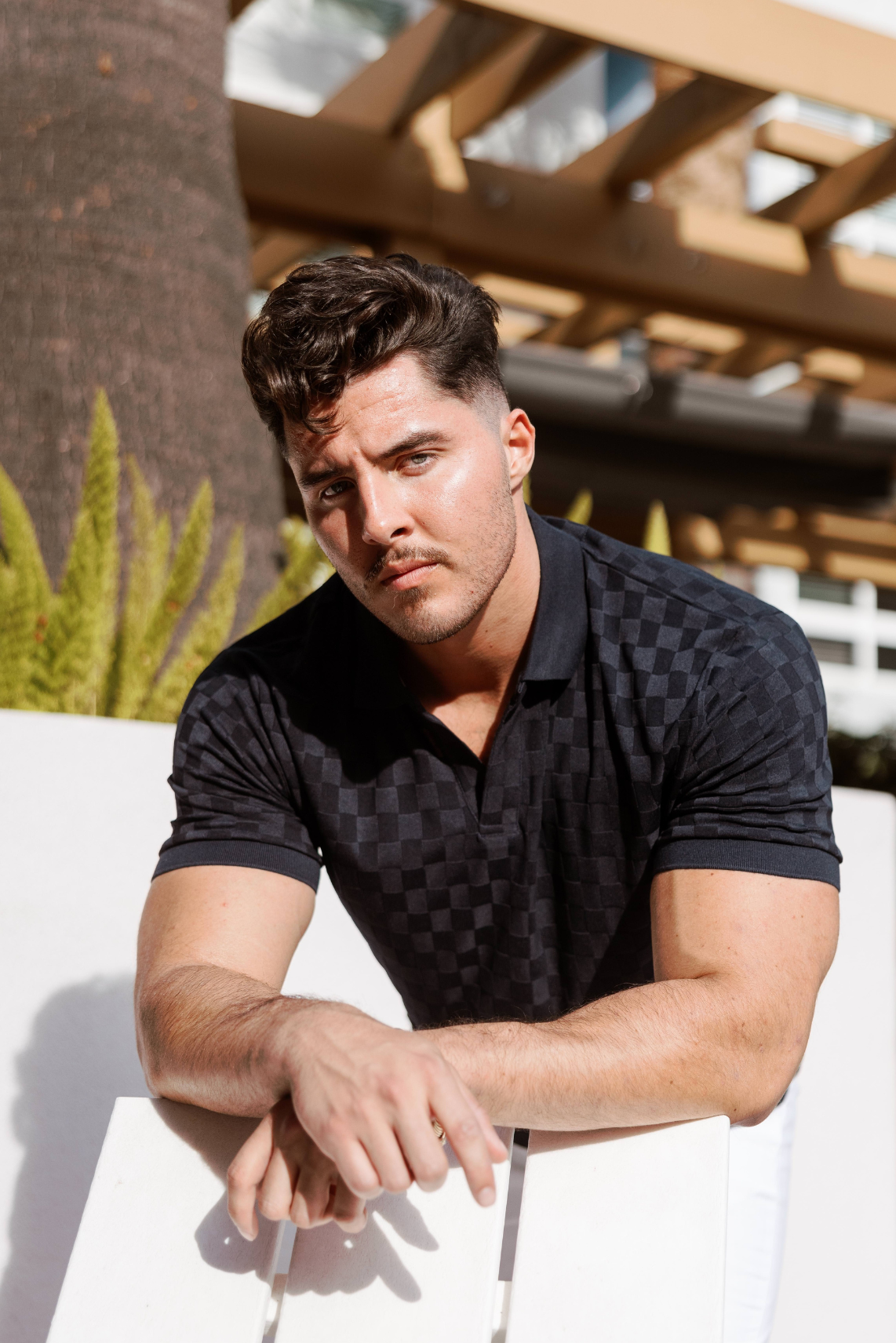 Men's Premium Stylish Knit Checkered Textured Polo Shirt