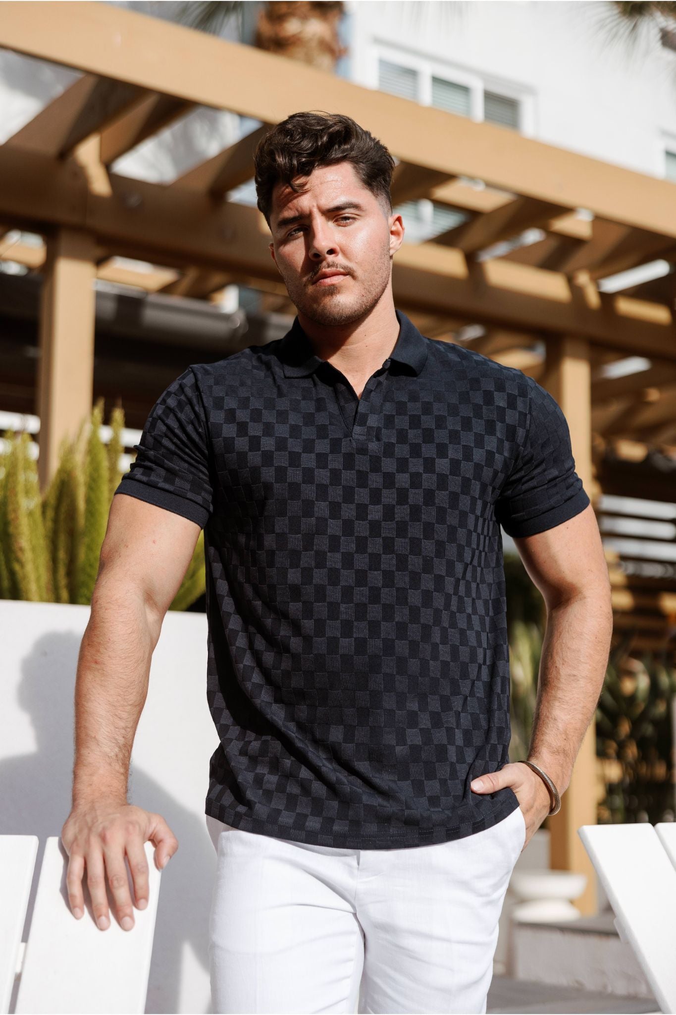 Mojito Mens Premium Stylish Knit Checkered Textured Polo Shirt
