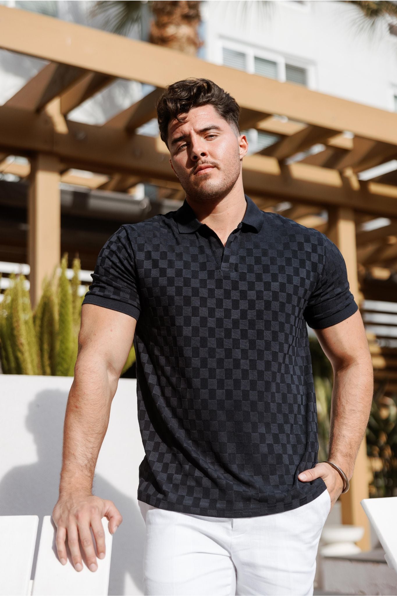 Mojito Mens Premium Stylish Knit Checkered Textured Polo Shirt
